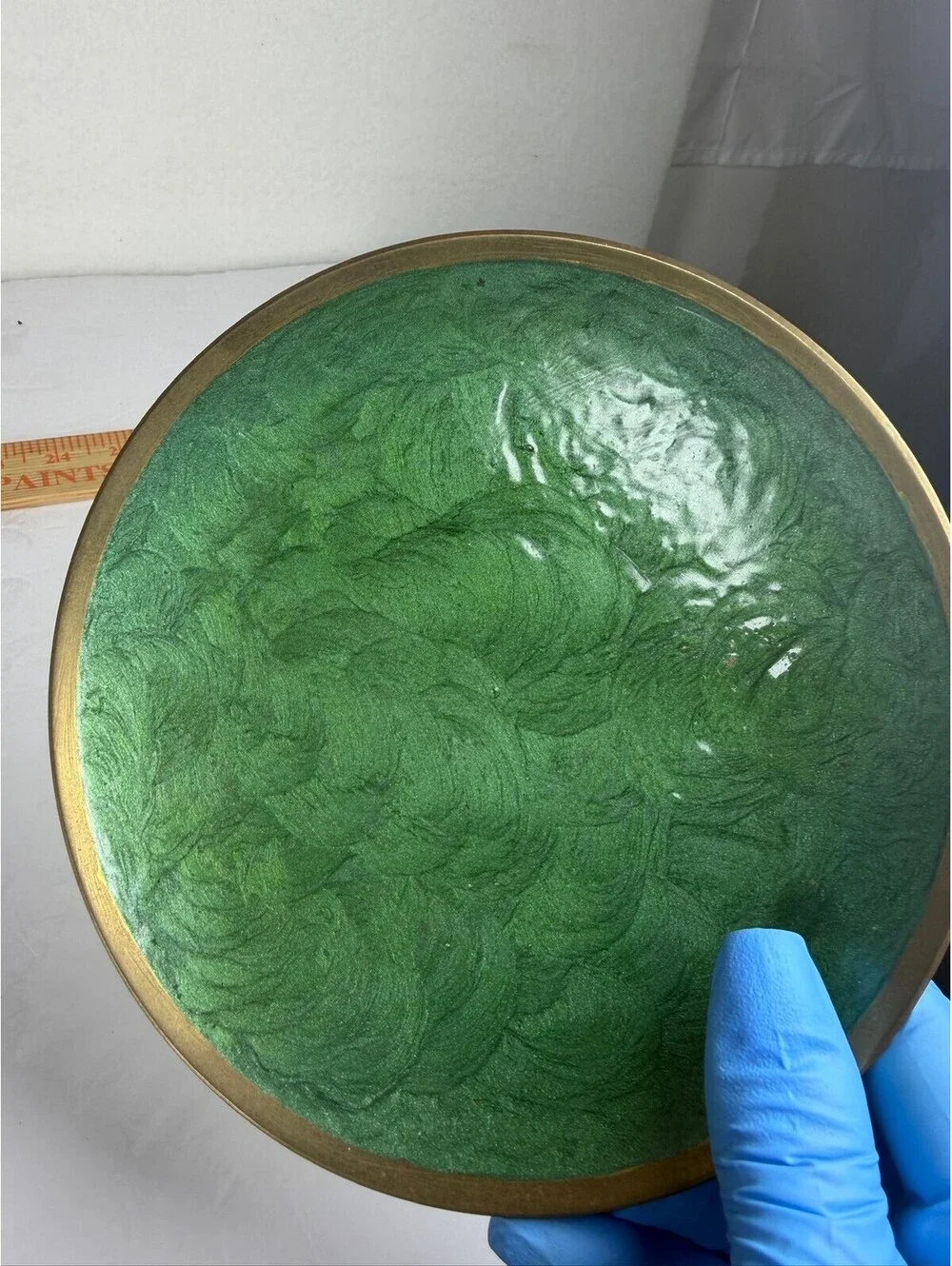 Foundry Collection Solid Brass Green Enamel Decorative Bowl S-15